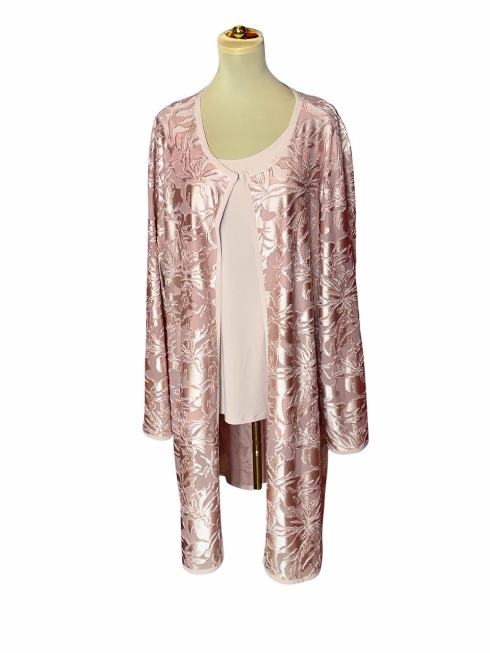Anthony Blush Pink Satin Floral Cardigan & Sleeveless Top Set Size 2X